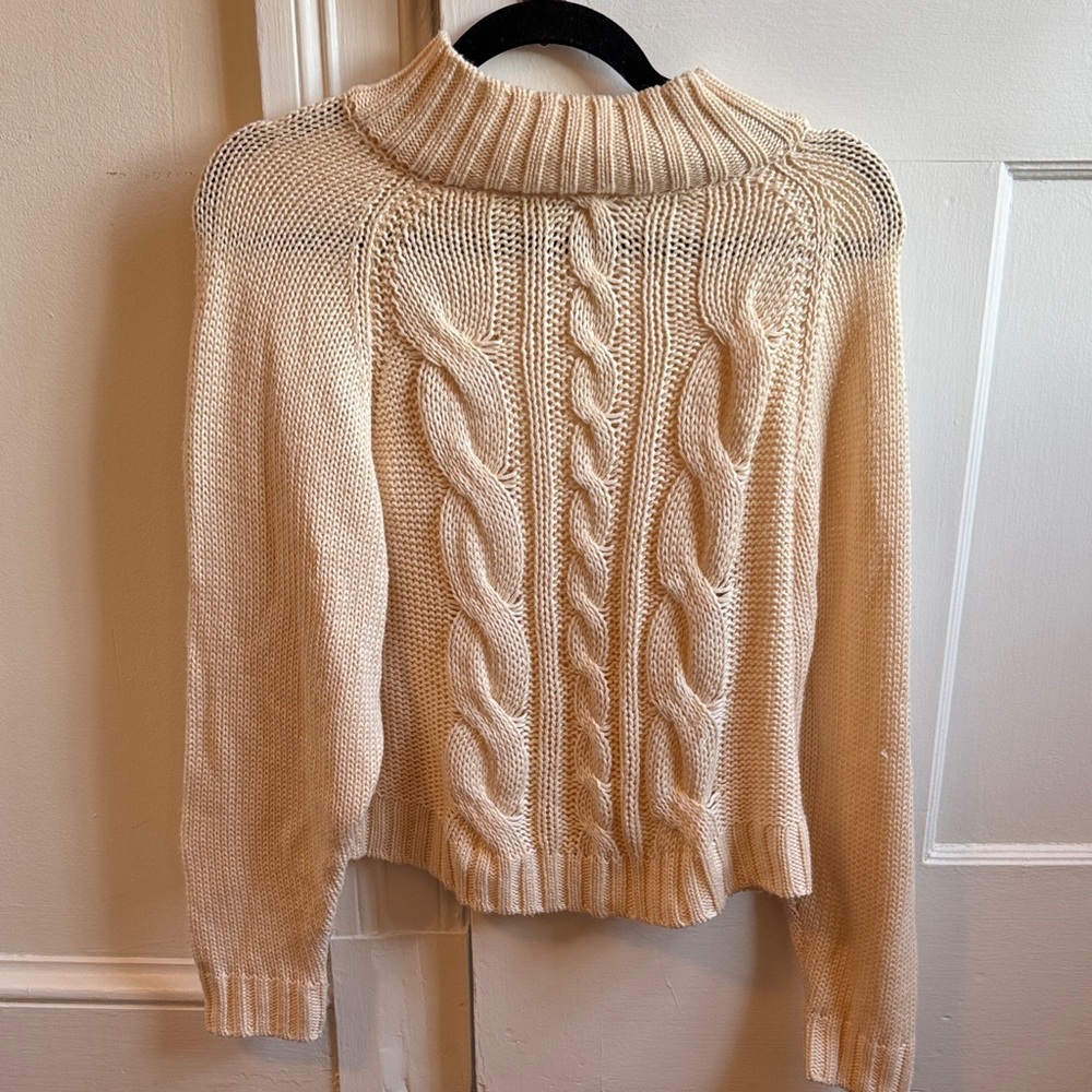 Elie Tahari Cream Cable Knit Turtleneck Sweater
